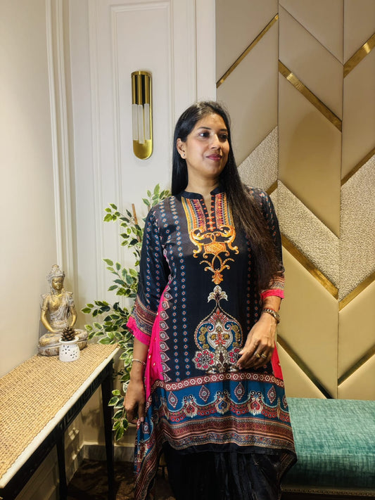 BLACK DIGITAL PRINTED TALE CUT CO-ORD SET