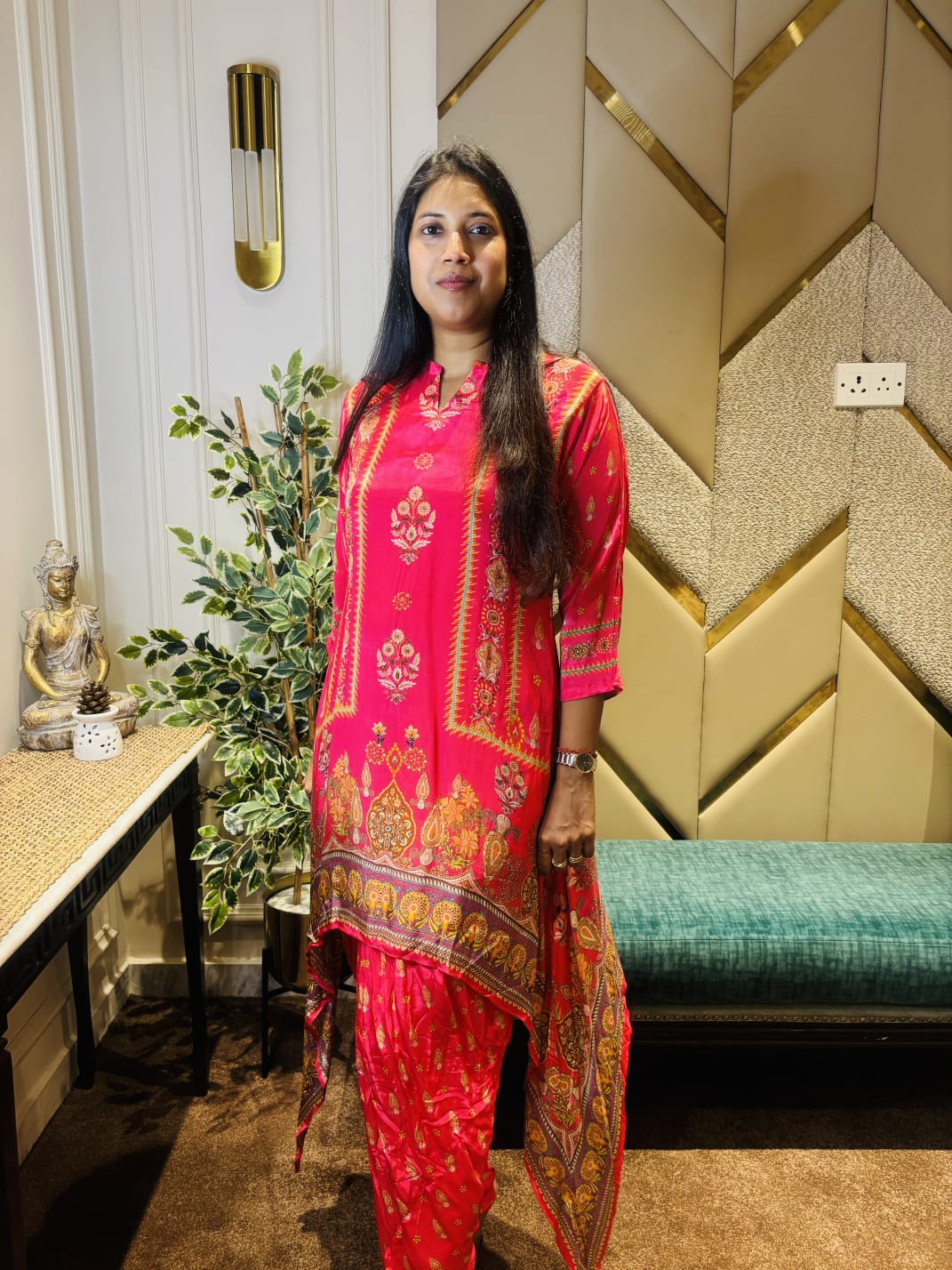 PINK DIGITAL PRINTED TALE CUT CO-ORD SET