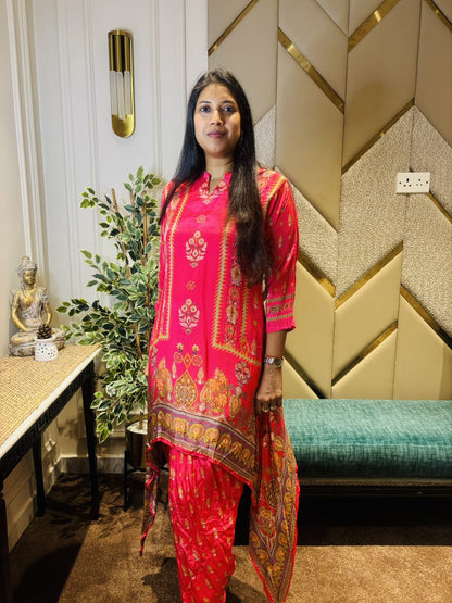 PINK DIGITAL PRINTED TALE CUT CO-ORD SET