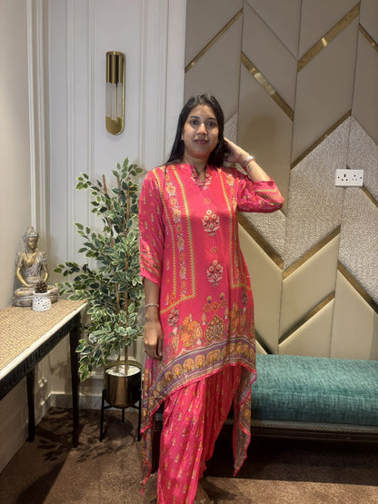 PINK DIGITAL PRINTED TALE CUT CO-ORD SET