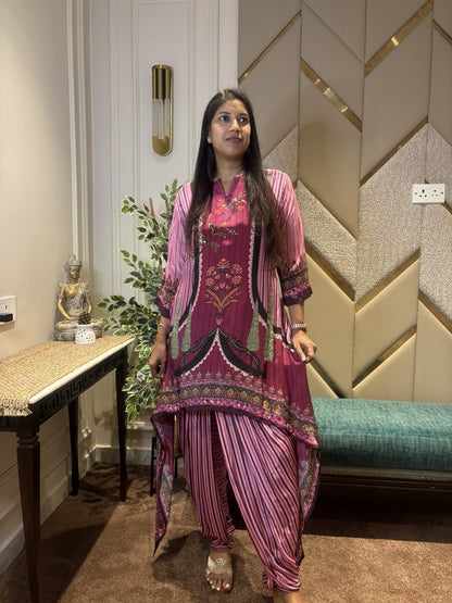 ONION PINK DIGITAL PRINTED TALE CUT CO-ORD SET