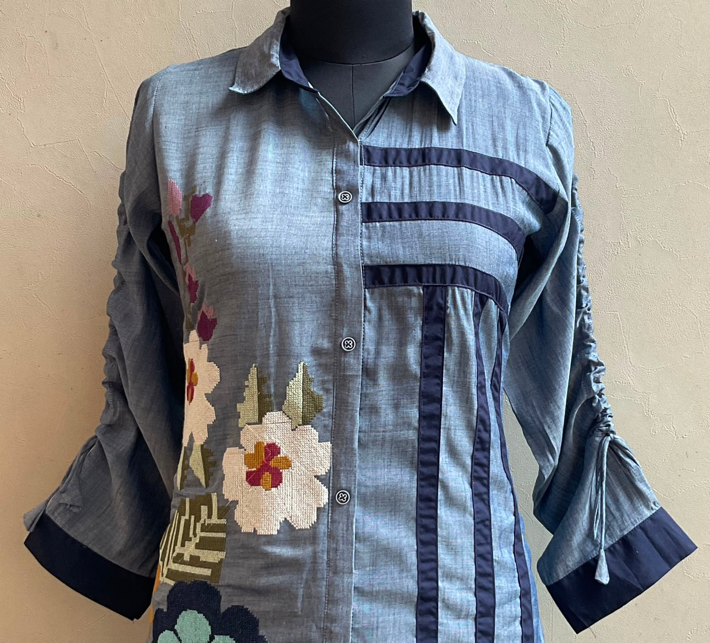DENIM CROSS STICHED COORD SET