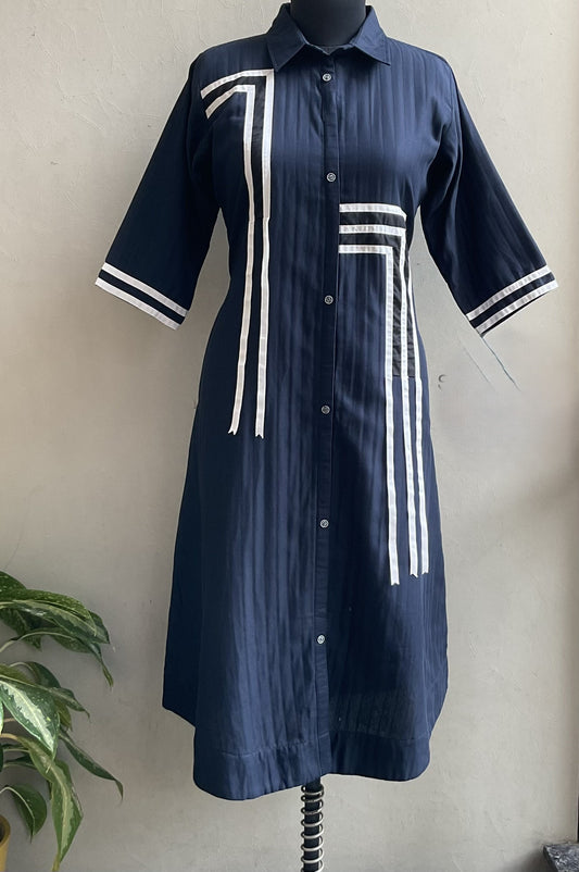 NAVY BLUE PATCHED ALINE DRESS