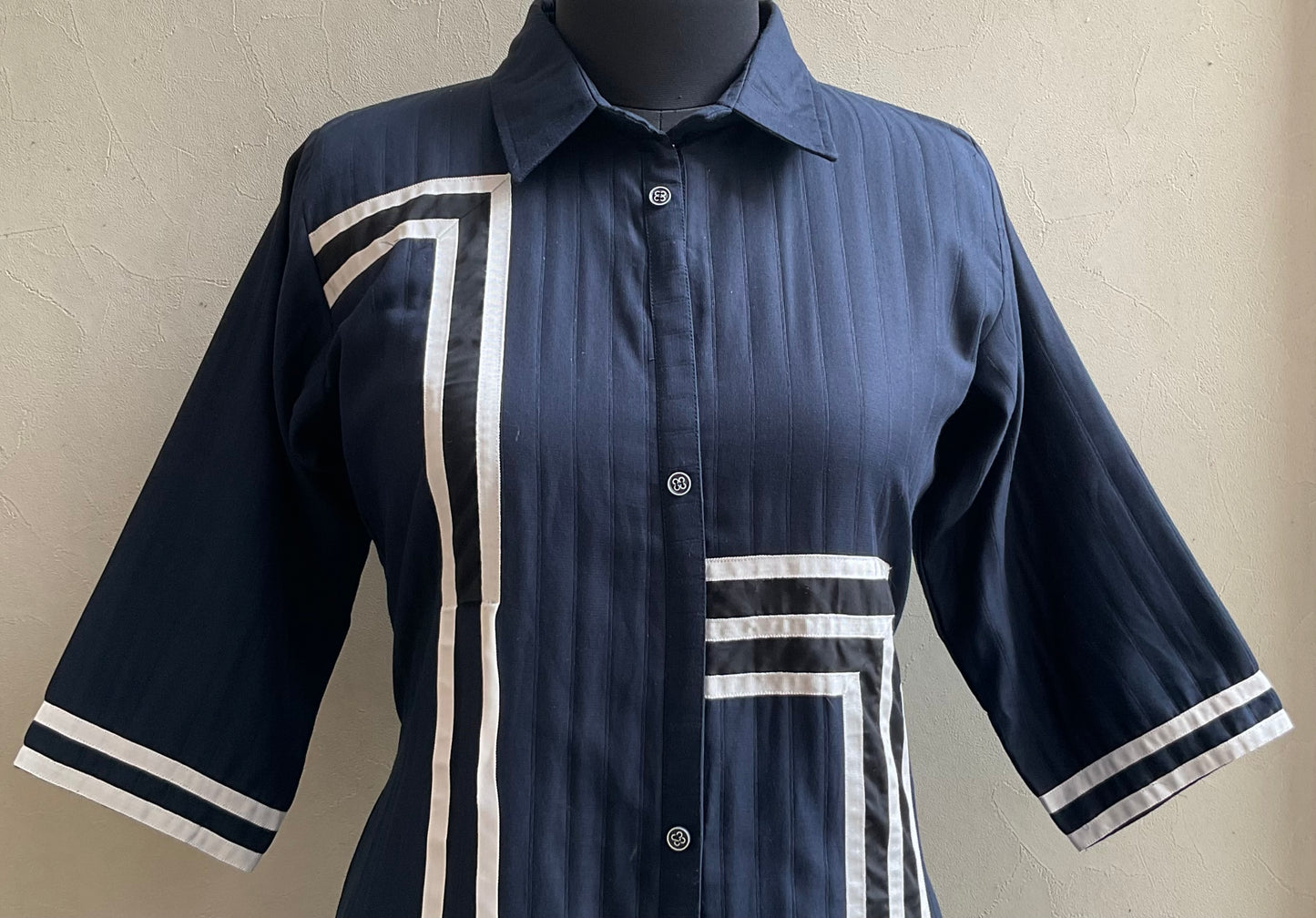 NAVY BLUE PATCHED ALINE DRESS