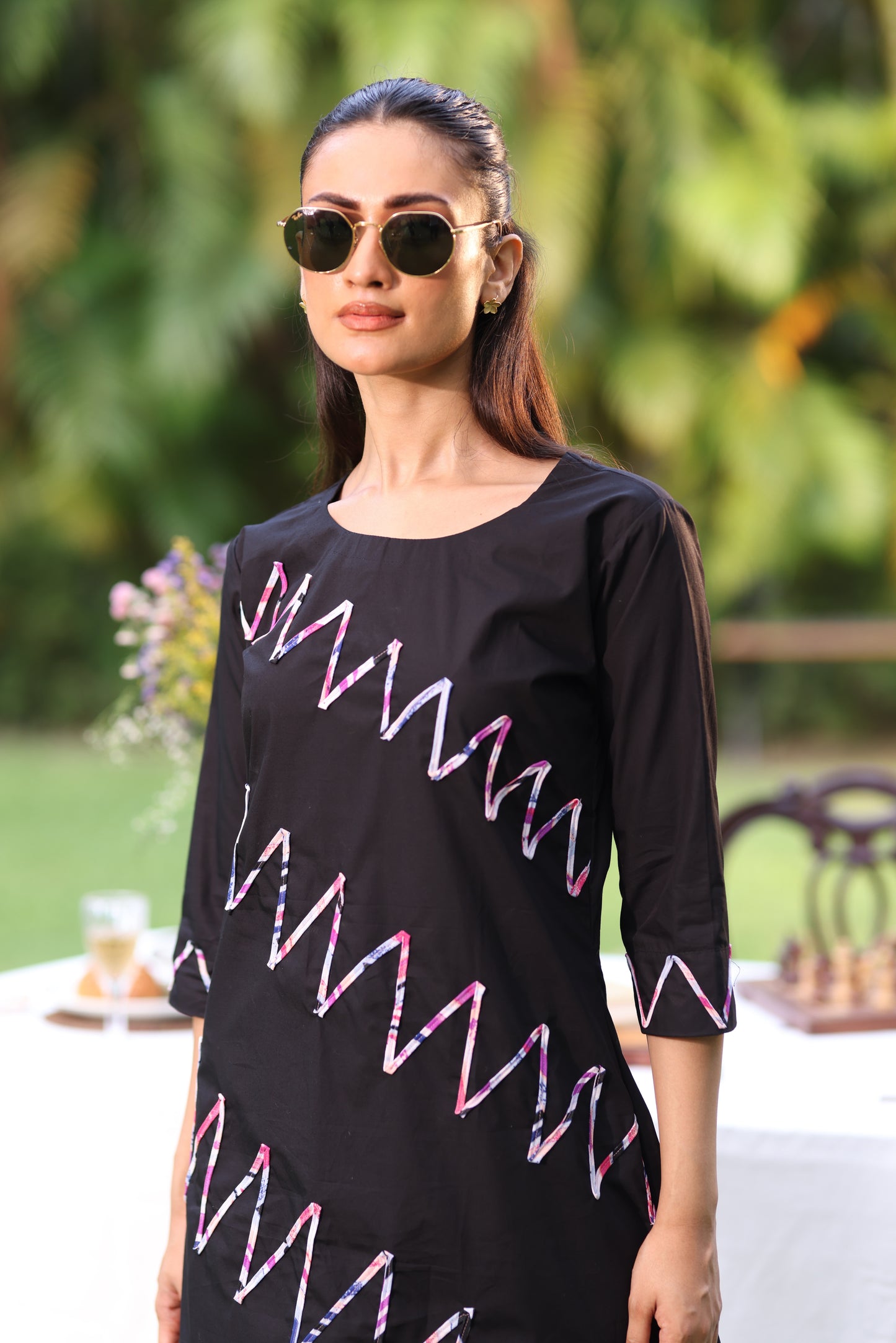 BLACK ZIG ZAG ALINE DRESS