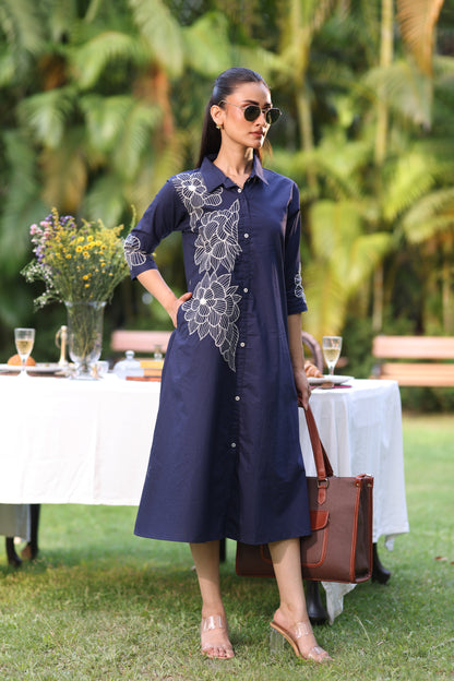 INK BLUE DORI WORK ALINE DRESS