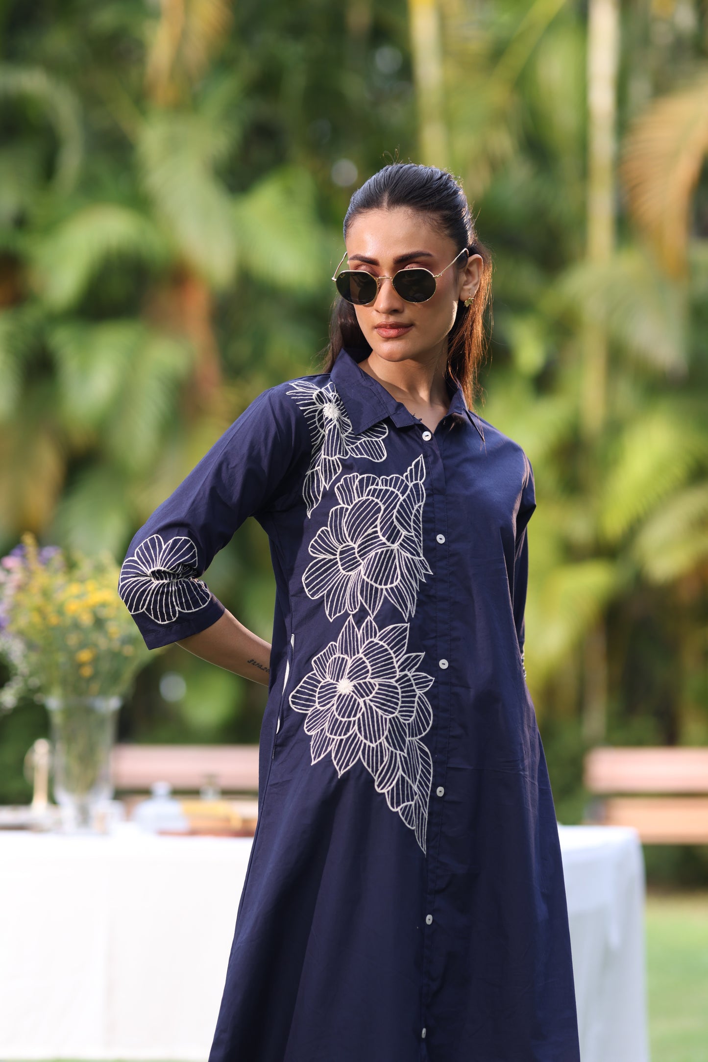 INK BLUE DORI WORK ALINE DRESS