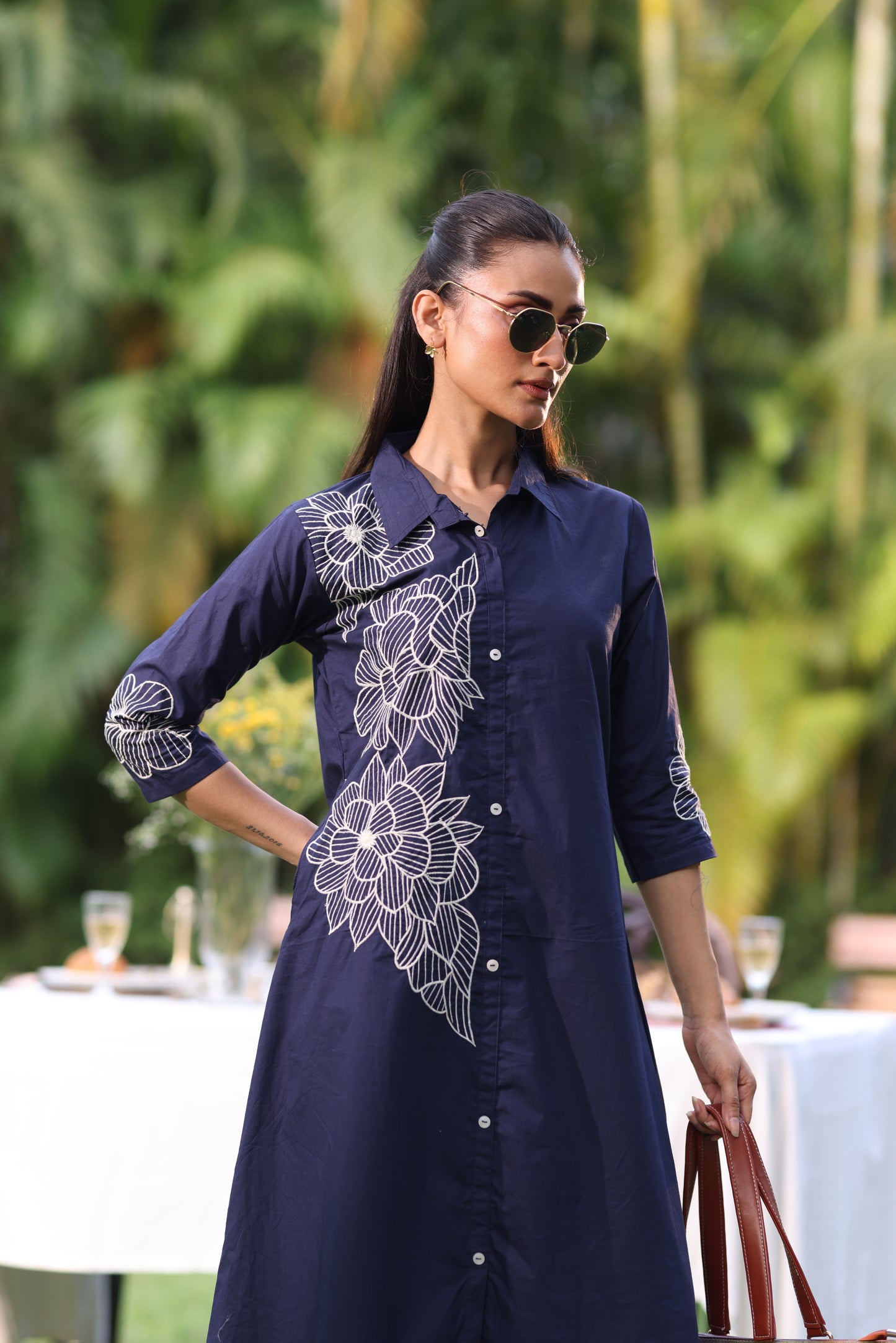INK BLUE DORI WORK ALINE DRESS