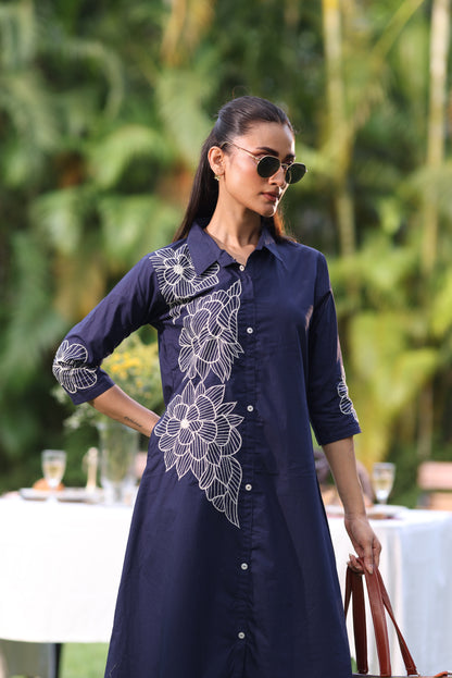 INK BLUE DORI WORK ALINE DRESS