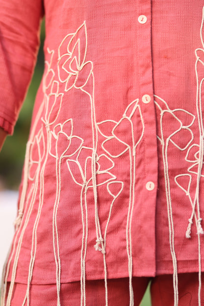 CARROT PINK DORI DETAILING COORD SET
