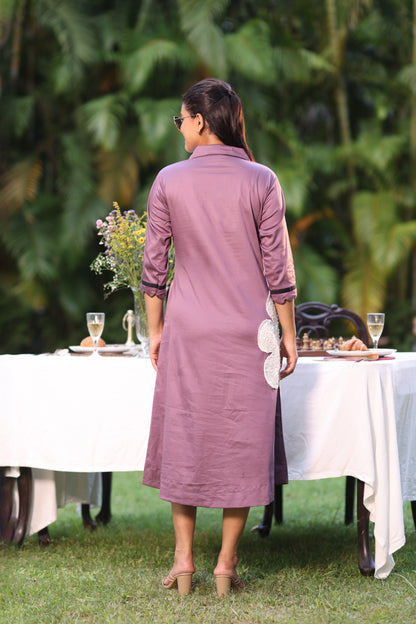 MULBERRY PINK HEAVY SEQUENCED PATCHED ALINE DRESS