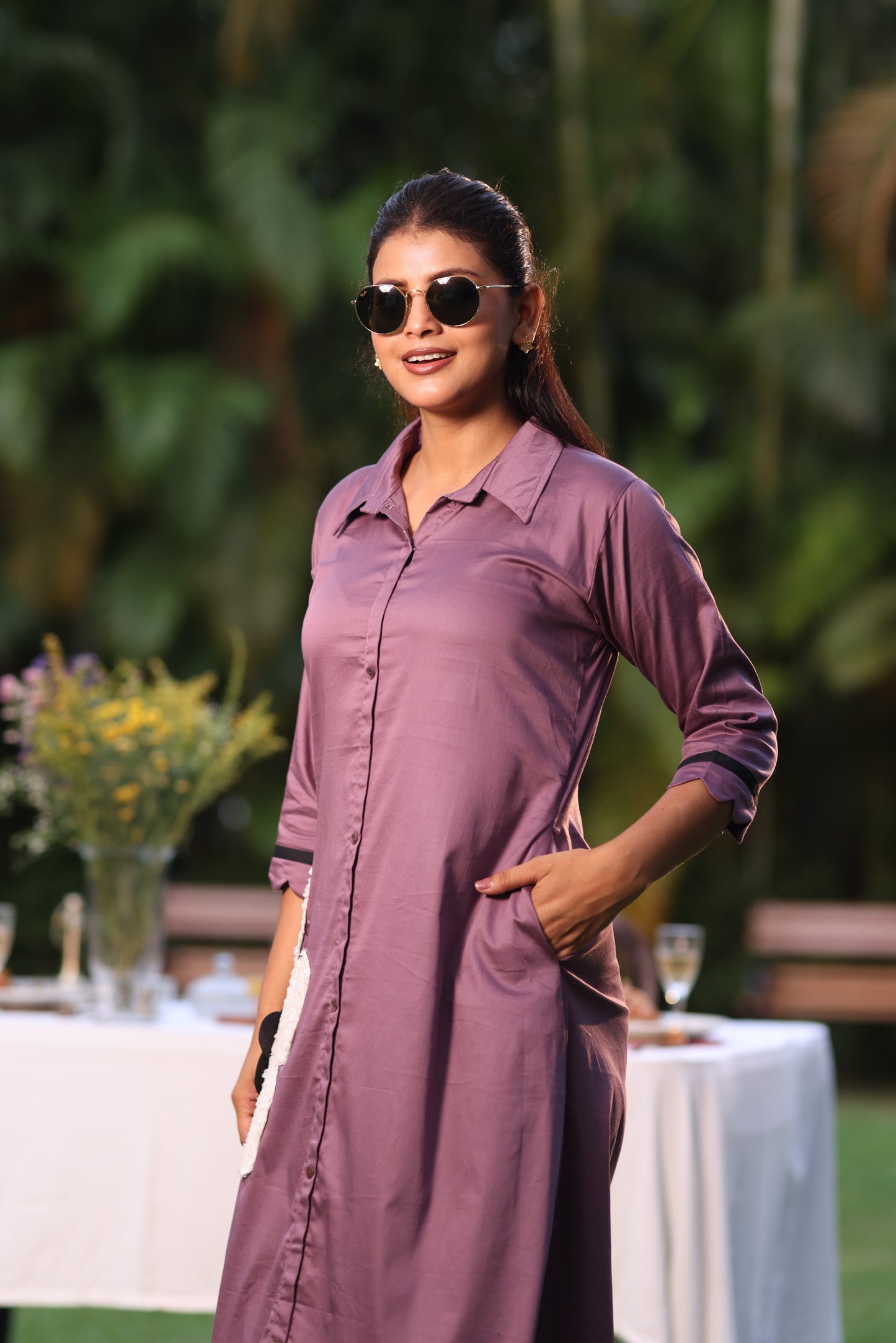 MULBERRY PINK HEAVY SEQUENCED PATCHED ALINE DRESS