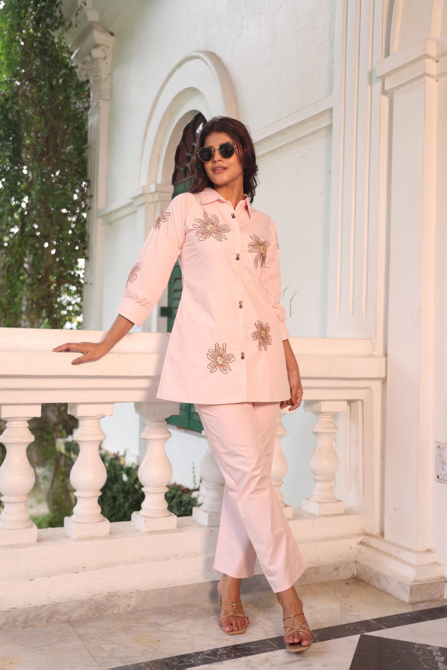 LIGHT PEACH FLORAL EMBROIDERED CO-ORD SET