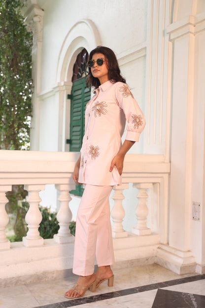 LIGHT PEACH FLORAL EMBROIDERED CO-ORD SET